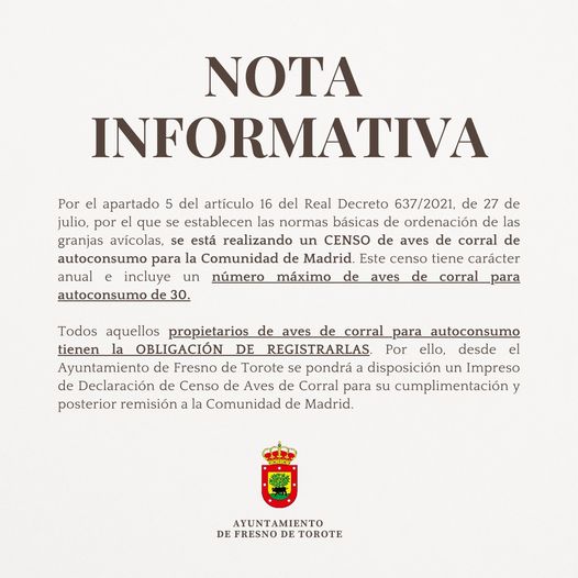 NOTA INFORMATIVA: Censo de aves de corral