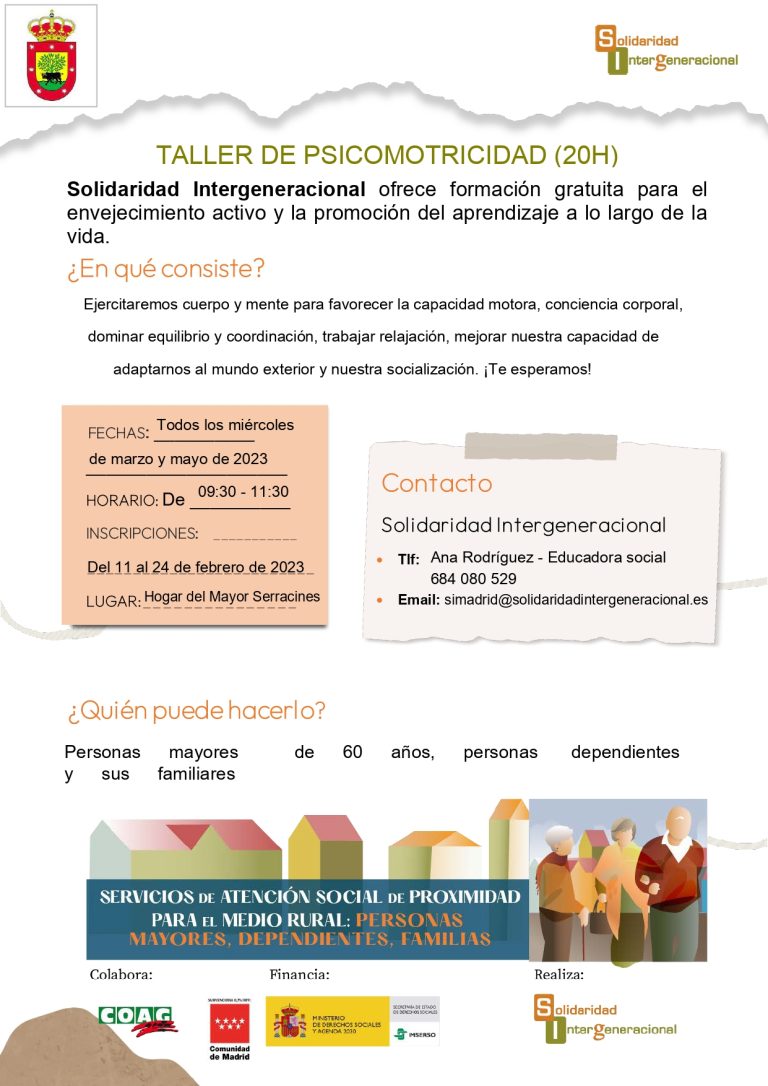 Cursos TICs y psicomotricidad: Mayores de 60, familiares y personas dependientes