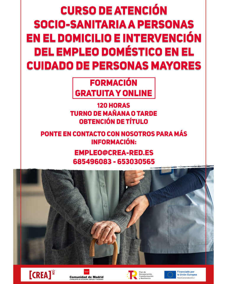 Curso gratuito: Atención sociosanitaria a personas en el domicilio (120h)