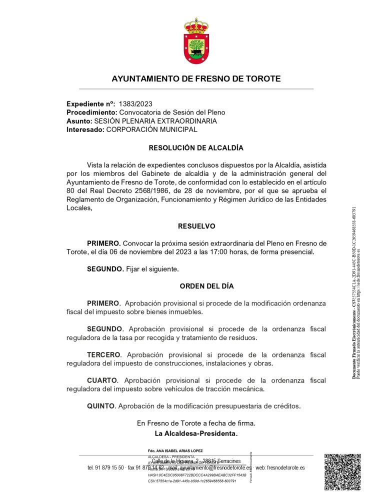 Convocatoria Sesión Plenaria Extraordinaria 6 de noviembre