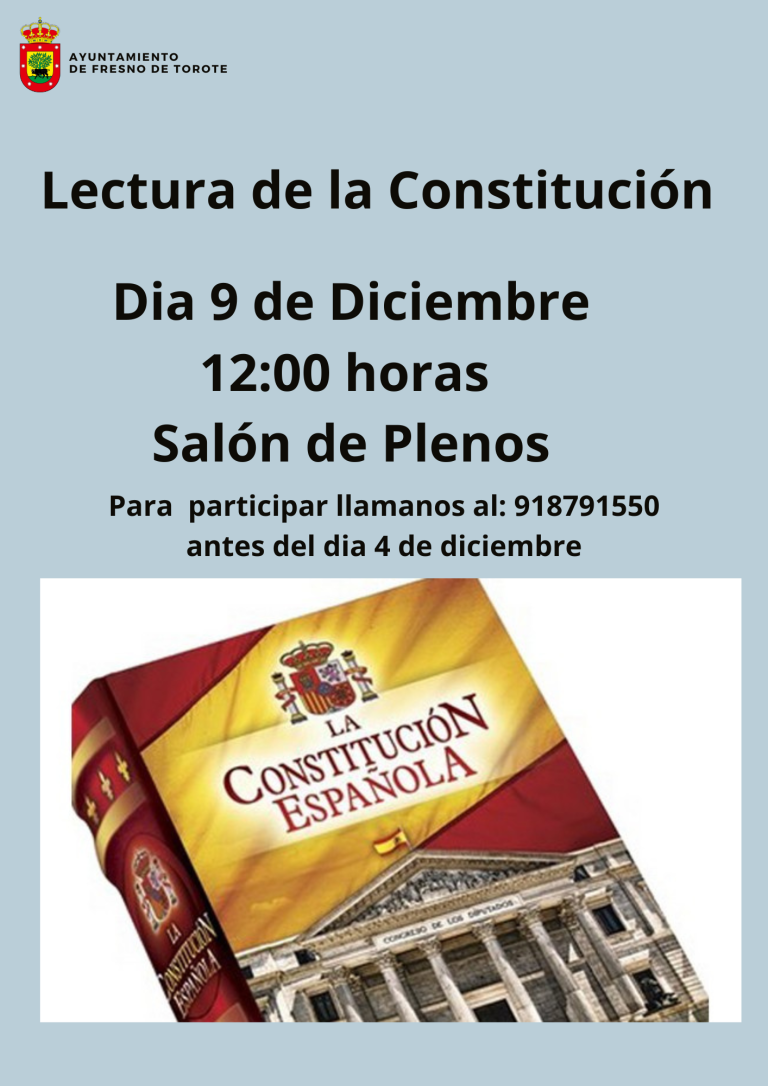 Lectura de la Constitución – 9 Dic a las 12h en el Salón de Plenos