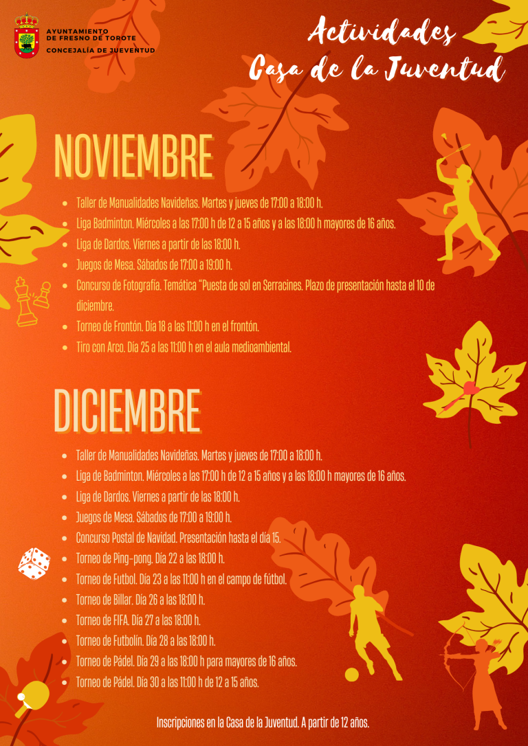 Actividades Casa de la Juventud – NOV y DIC 23
