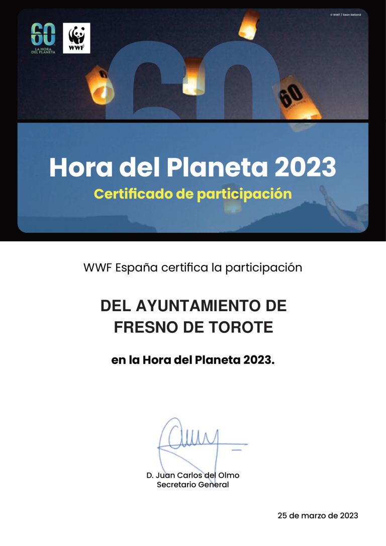 Certificado participación en Hora del Planeta 2023