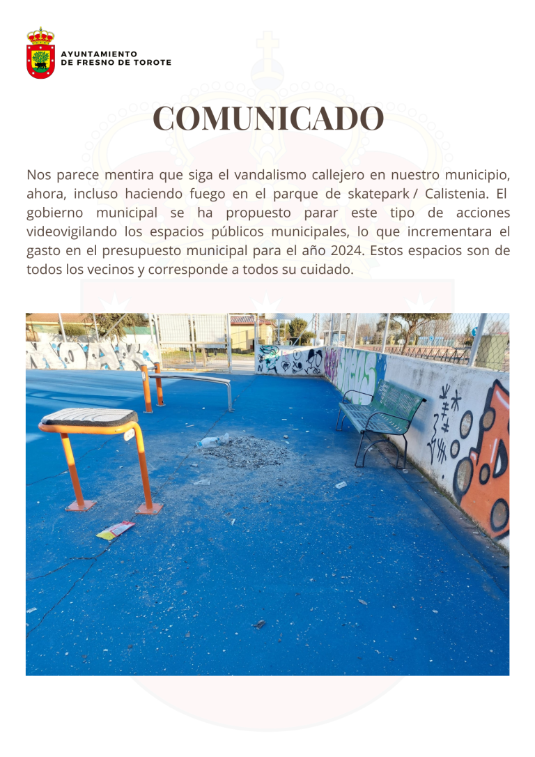 Comunicado – Vandalismo en el Parque de Skatepark / Calistenia