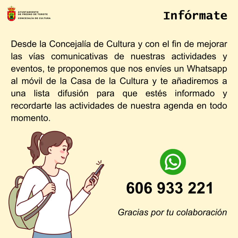 Mantente informado de la Agenda Cultural a través del WhatsApp