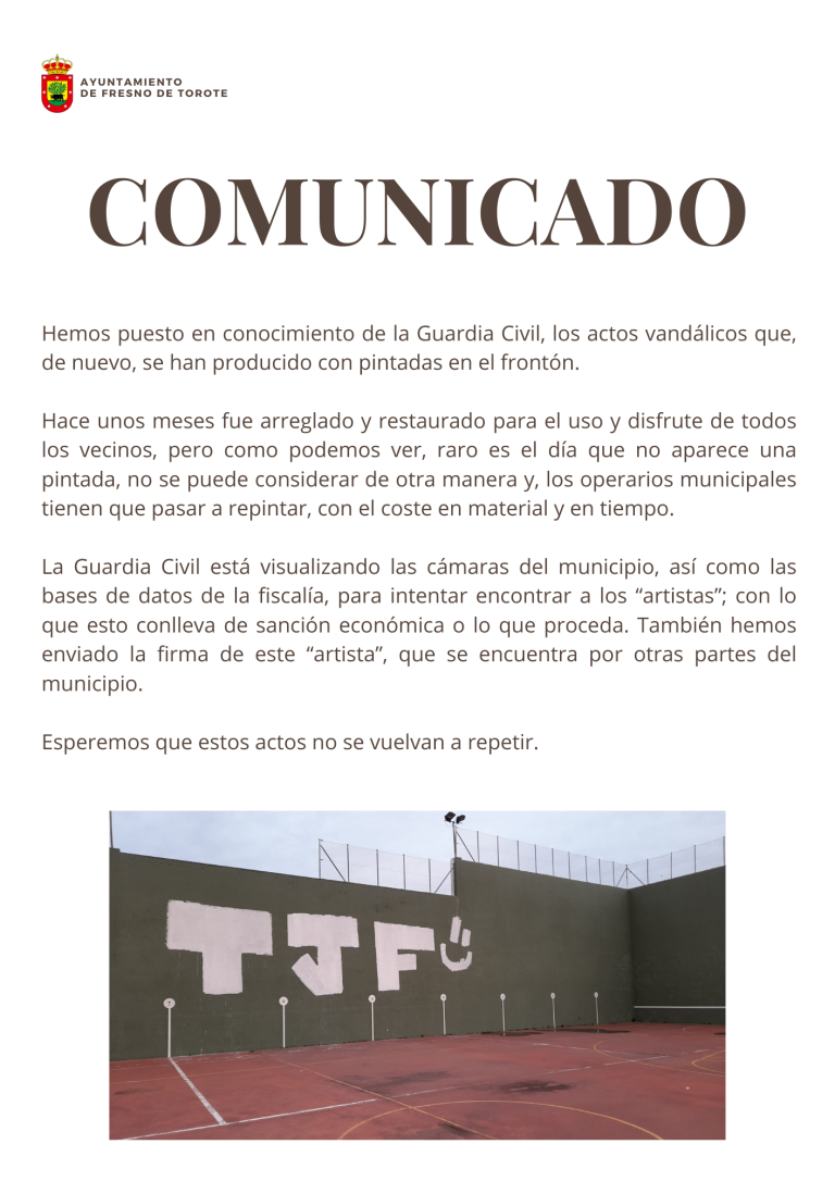 Comunicado – Pintadas en la Pista de Frontón