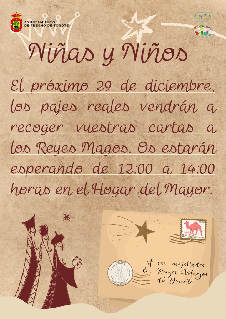 Entrega de cartas a los pajes reales – 29 DIC de 12h a 14h en el Hogar del Mayor