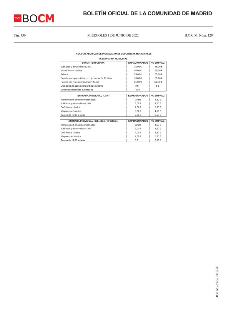 Precios piscina muncipal verano 2023