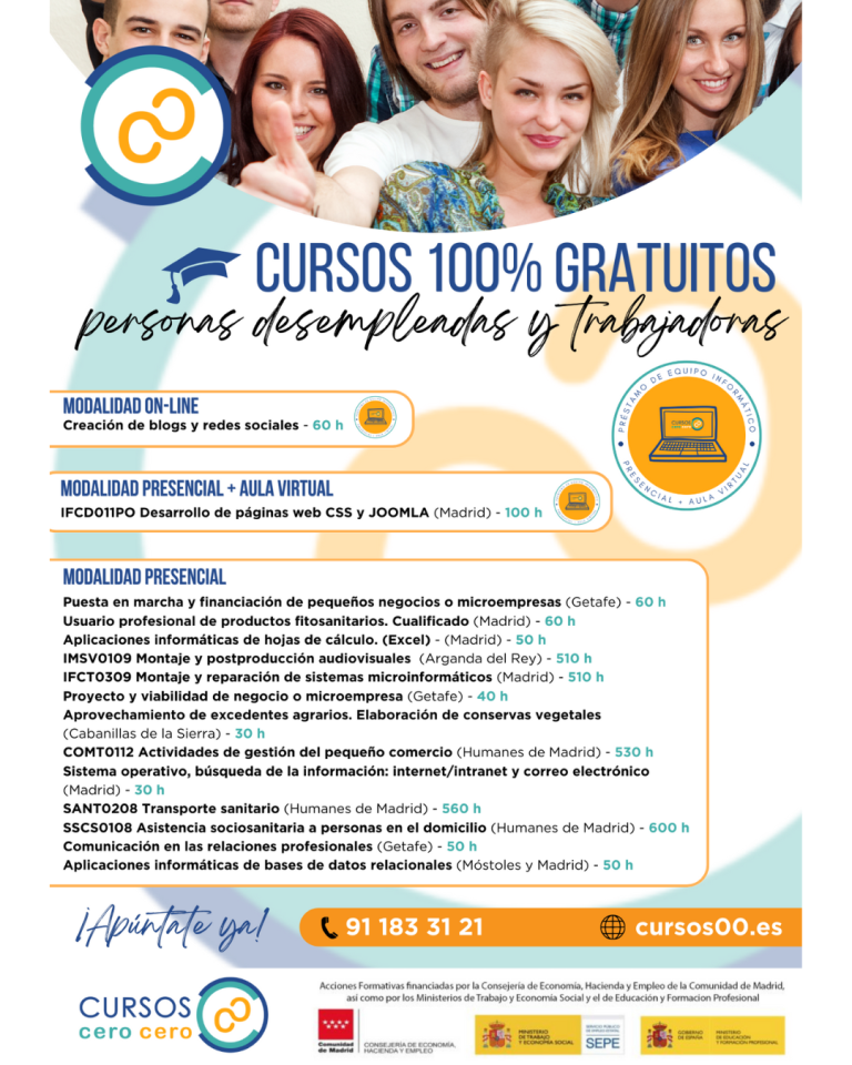 Cursos gratuitos para desempleados y trabajadores