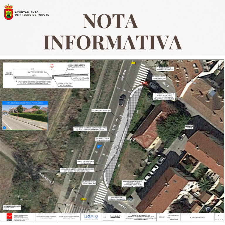 Nota informativa: obra de acondicionamiento de la parada del autobús en la carretera M-113