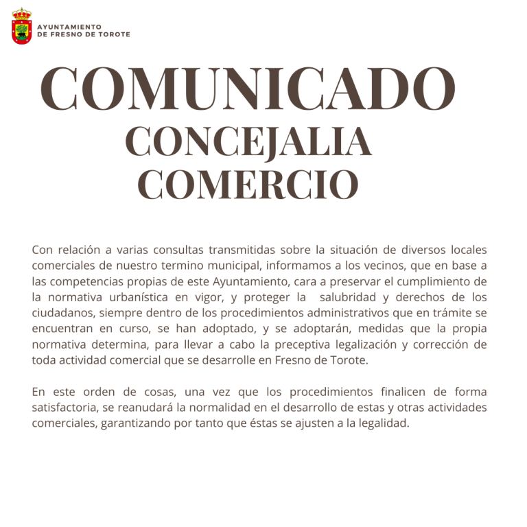 COMUNICADO CONCEJALA DE COMERCIO