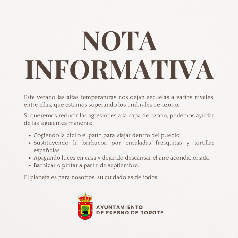 NOTA INFORMATIVA: Niveles de ozono