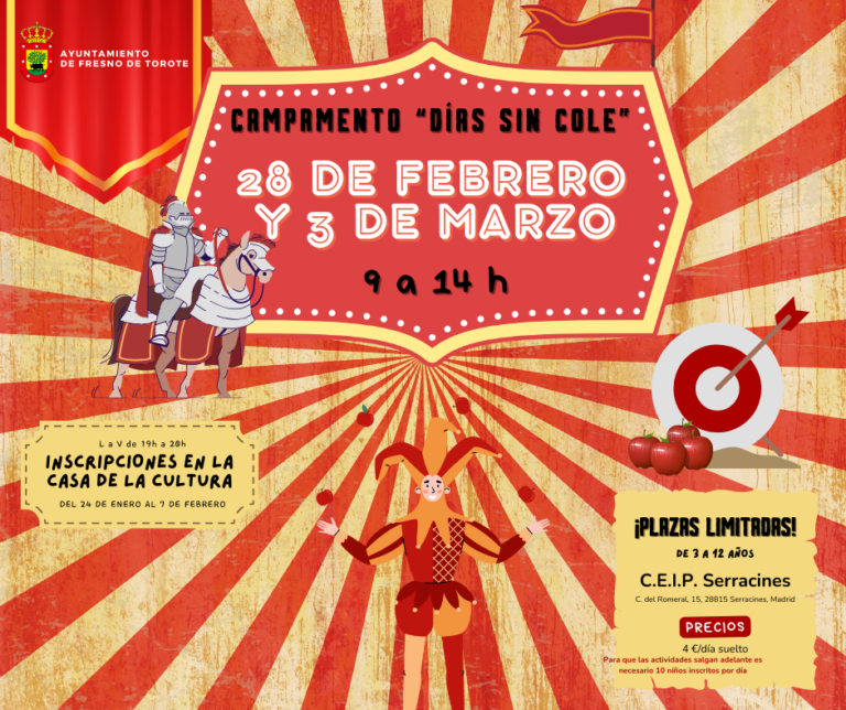 📢 ¡Campamento “Días sin cole” en Fresno de Torote! 🛡️🎭