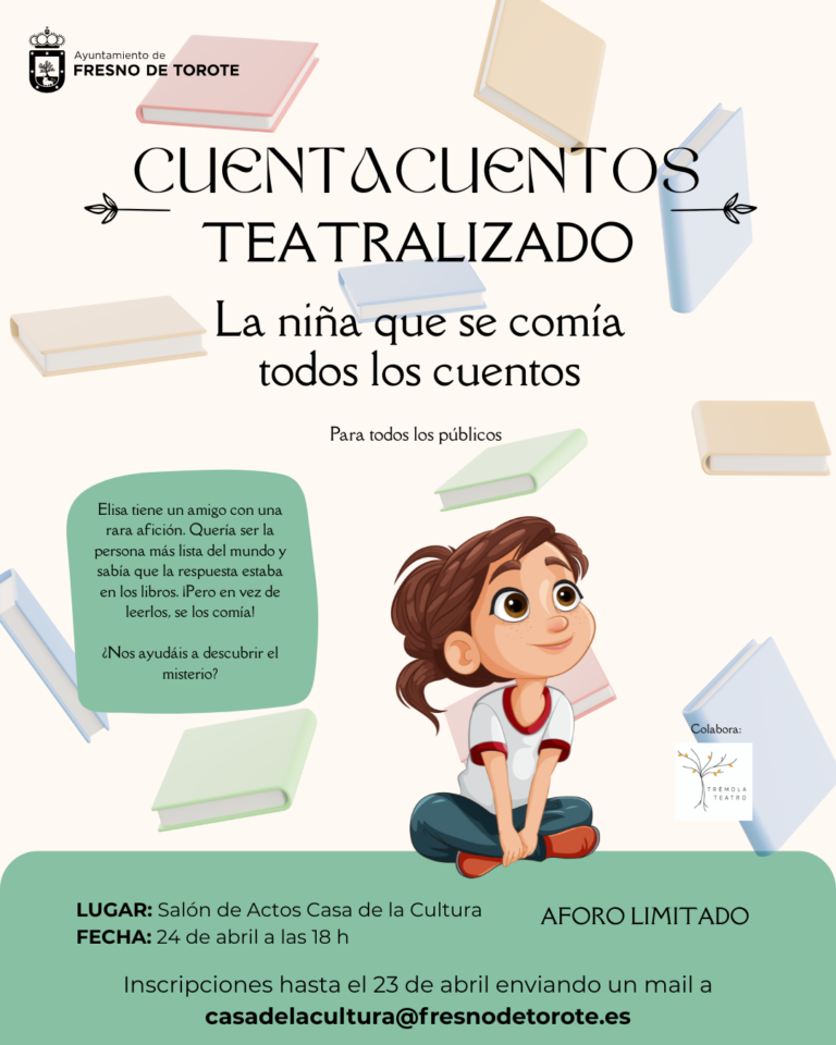 El Ayuntamiento celebrará el Día del Libro con un Cuentacuentos Teatralizado