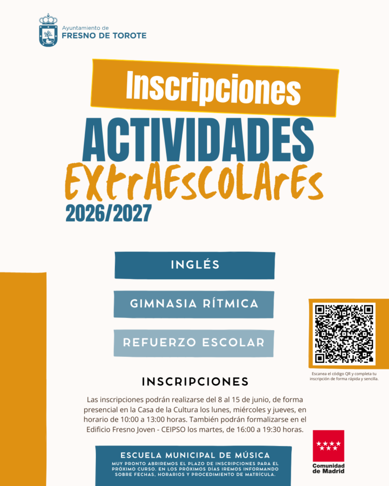 Fresno de Torote abre el plazo de inscripción para las actividades extraescolares del curso 2026/2027
